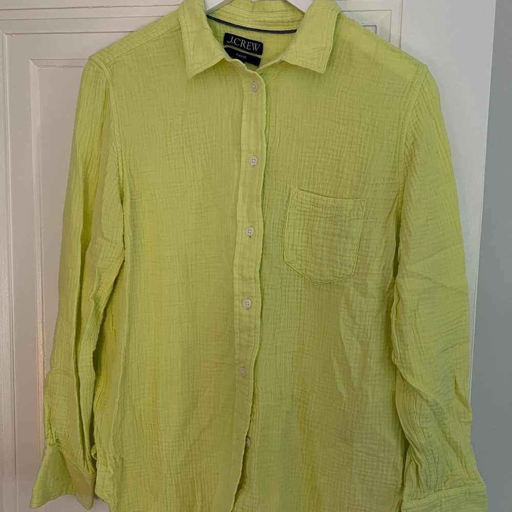 J.Crew Lime Green Cotton Gauze Button-Up Shirt Sz8